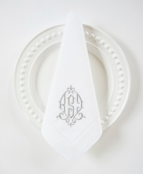 Monogrammed Napkins, ELEGANT FONT Embroidered Custom Cloth Napkins, Towels and Linens, Home Furnishings