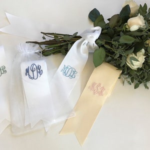 PERSONALIZED EMBROIDERED 3&quot; RIBBON, 36&quot; length with Monogram, Grosgrain Ribbon, Bridal and Wedding Bouquets, Gifts, Bridesmaids