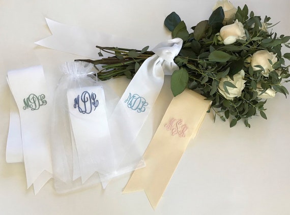 PERSONALIZED EMBROIDERED 3" RIBBON, 36" length with Monogram, Grosgrain Ribbon, Bridal and Wedding Bouquets, Gifts, Bridesmaids