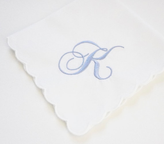 GARDENIA SCRIPT font Embroidered Monogrammed Handkerchief, Personalized Custom Handkerchief