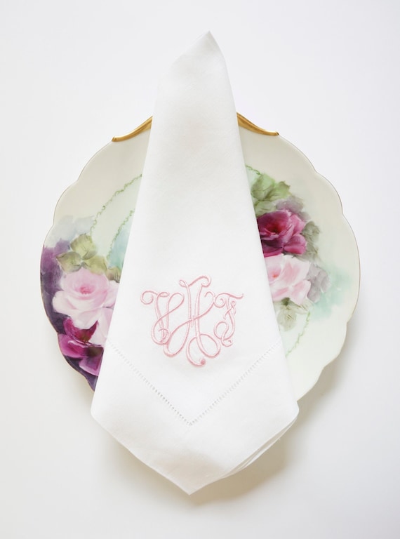 RIBBON Monogram Embroidered on Fabric Cloth Napkins, Towels and Linens, Wedding Napkins, Home Furnishings