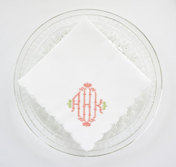 CHIPPENDALE design and font Embroidered Monogrammed Handkerchief, Personalized Custom Handkerchief