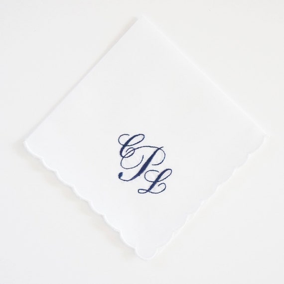 HEIRLOOM font Embroidered Monogrammed Handkerchief, Personalized Custom Handkerchief