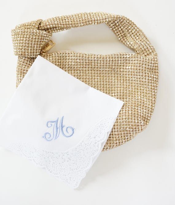 FRENCH SCRIPT font Embroidered Monogrammed Handkerchief, Personalized Custom Handkerchief, Single letter monogram