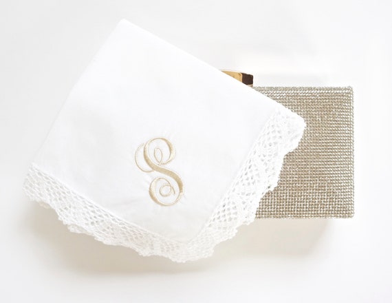 SCROLL I font Embroidered Monogrammed Handkerchief, Personalized Custom Handkerchief