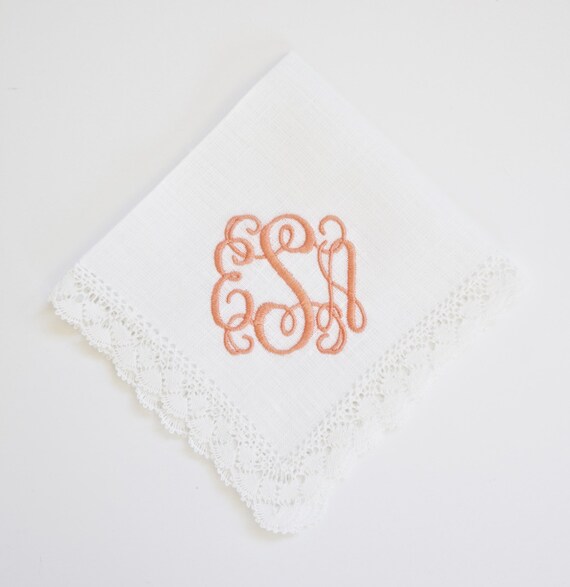 SCROLL II font Embroidered Monogrammed Handkerchief, Personalized Custom Handkerchief