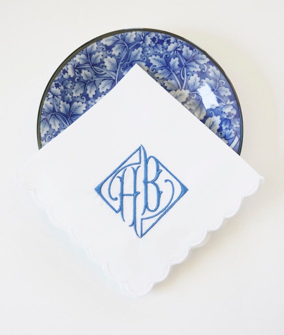PARISIAN font Embroidered Monogrammed Handkerchief, Personalized Custom Handkerchief