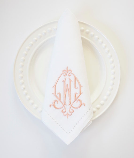 Monogrammed Napkins, ELEGANT FONT Embroidered Custom Cloth Napkins, Towels and Linens