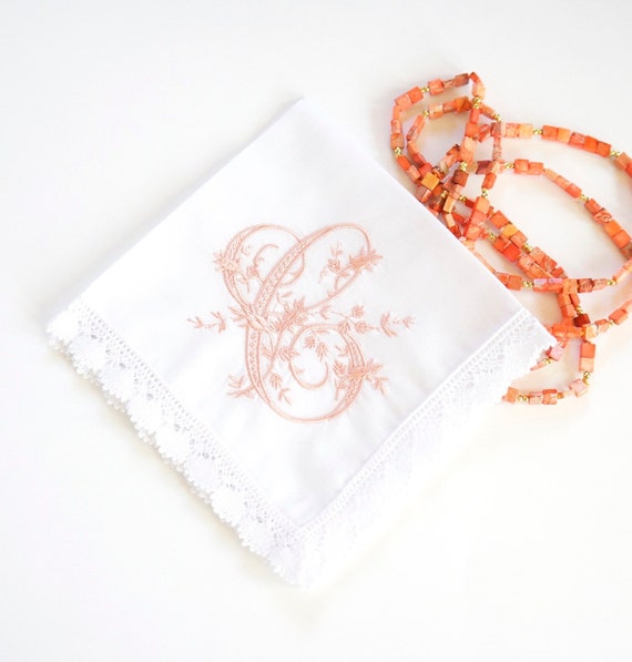 VINTAGE font Embroidered Monogrammed Handkerchief, Personalized Custom Handkerchief, hanky, Single Letter Monogram