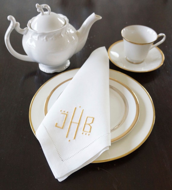 BLACK TIE FONT Monogrammed Embroidered Custom Napkins, Towels, Weddings, Receptions, Gift for Bride and Groom