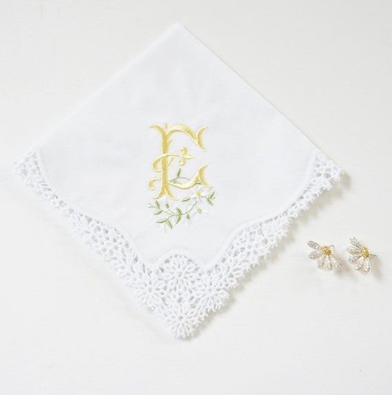 DAISY font design Embroidered Monogrammed Handkerchief, Personalized Custom Handkerchief