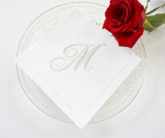 FLOURISH SINGLE INITIAL font Embroidered Monogrammed Handkerchief, Wedding Hankie