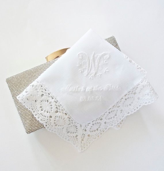 CUSTOM HANDKERCHIEF - Wedding, First Communion, Christening, Custom Handkerchief, Hand Crochet lace trim is off white color