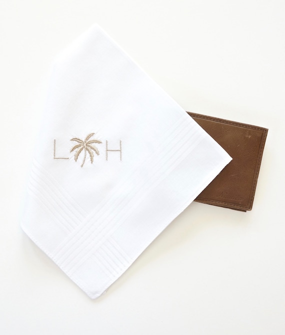 MEN'S PALM TREE Monogram Embroidered Pocket Squares, Dad Wedding Handkerchief | Father of the Bride Wedding Handkerchief | embroidered hanky