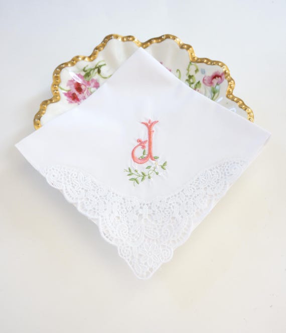 DAISY font design Embroidered Monogrammed Handkerchief, Personalized Custom Handkerchief, Single Letter Monogram