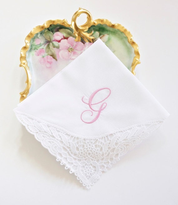 LILY FONT Embroidered Monogrammed Handkerchief, Personalized Custom Handkerchief, Wedding, Bridal, Bridal Party Hankie,