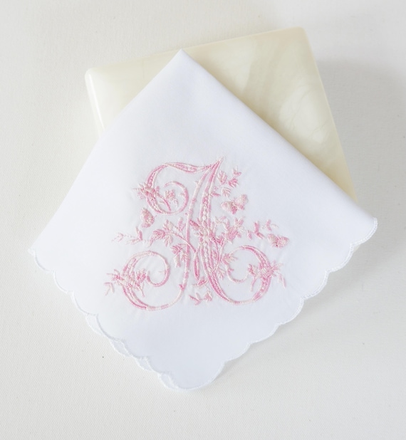 COTTON THREAD COLLECTION, Vintage font Embroidered Monogrammed Handkerchief, Personalized Custom Handkerchief, hanky, Single Letter Monogram