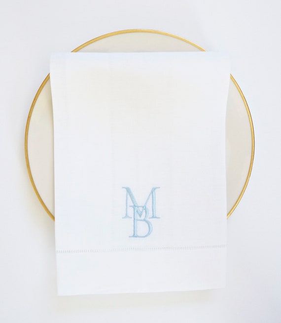 COUPLES MONOGRAM with TIMELESS Font Style on Embroidered Linens - Dinner Napkins, Cocktail Napkins and Hand Towels