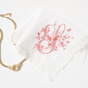 VINTAGE FONT with BUTTERFLIES Embroidered Monogrammed Handkerchief, Personalized Custom Handkerchief, hanky, Single Letter Monogram