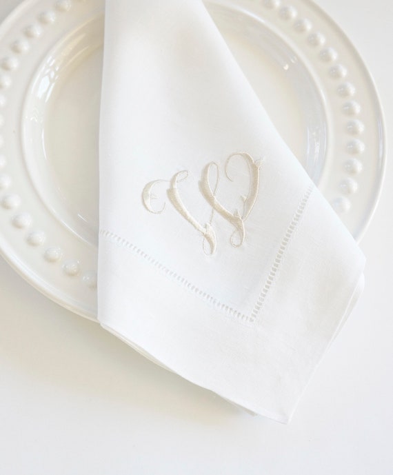 HAMPTON FONT on Embroidered Cloth Dinner Napkins and Guest Hand Towels - Wedding Keepsake or Special Occasions