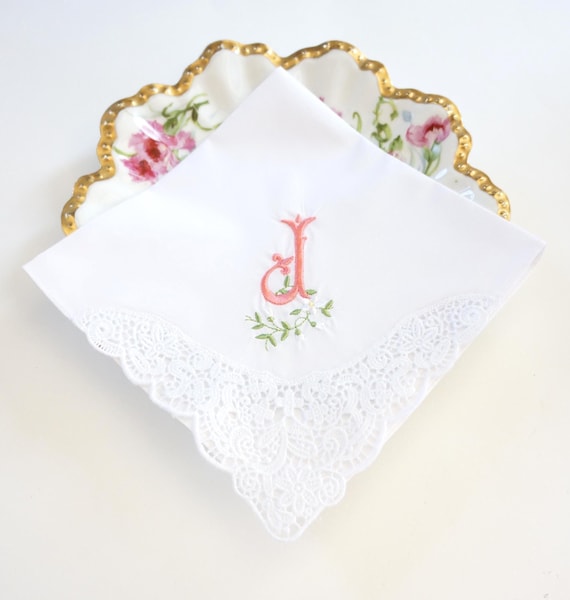 DAISY font design Embroidered Monogrammed Handkerchief, Personalized Custom Handkerchief, Single Letter Monogram