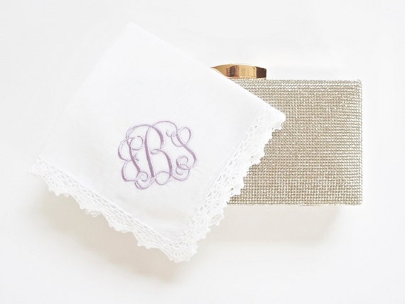 SCROLL II font Embroidered Monogrammed Handkerchief, Personalized Custom Handkerchief