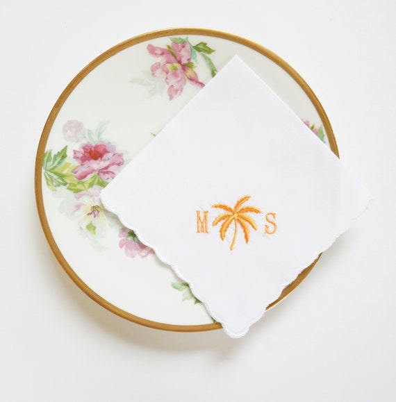 LADIES PALM DESIGN Monogram design and font Embroidered Monogrammed Handkerchief, Personalized Custom Handkerchief