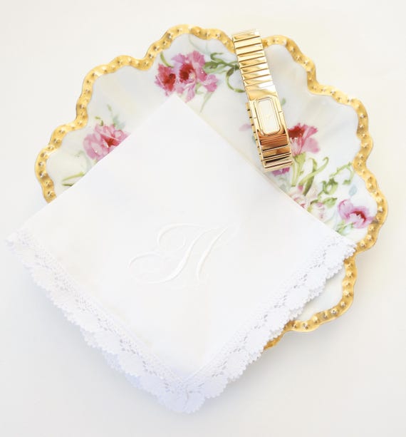 FLOURISH SINGLE INITIAL font Embroidered Monogrammed Handkerchief, Wedding Hankie