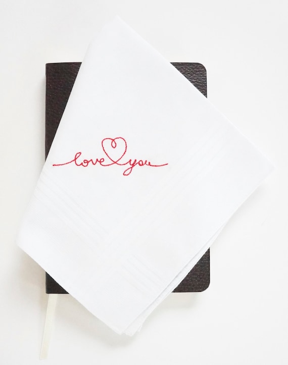 LOVE NOTE FONT Mens Embroidered Monogrammed Handkerchief, Wedding Handkerchief, Personalized Pocket Square,  Hankie