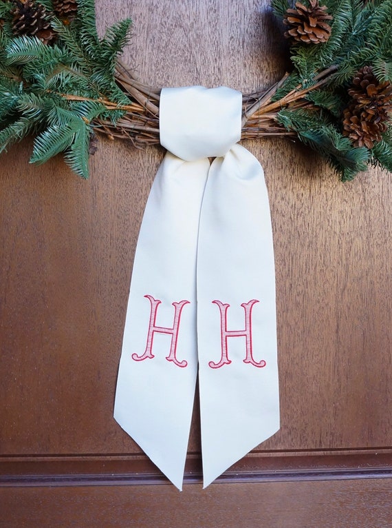 PERSONALIZED EMBROIDERED 4" RIBBON Sash, 50" length with Monogram, Grosgrain Ribbon, Christmas, Holidays, Seasonal, wreath not included