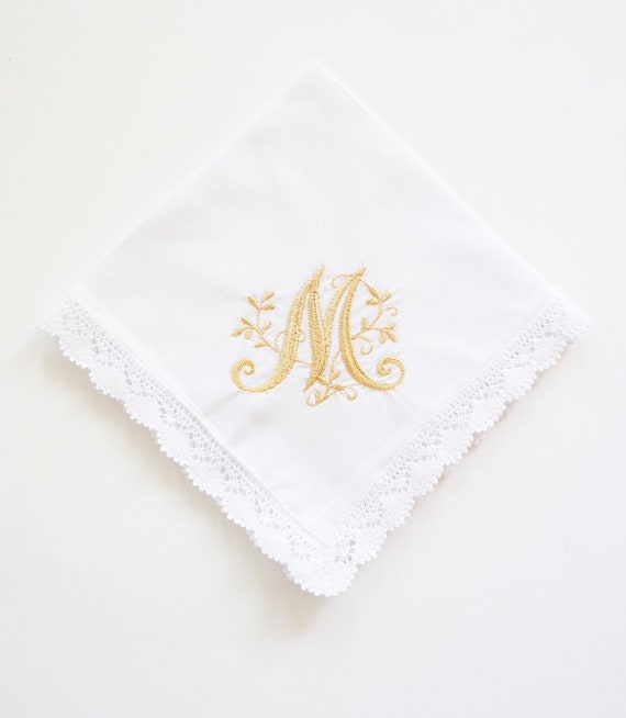 JARDIN MONOGRAM, Greenery Design, Embroidered Monogrammed Handkerchief, Personalized Custom Handkerchief, hanky, Single Letter Monogram