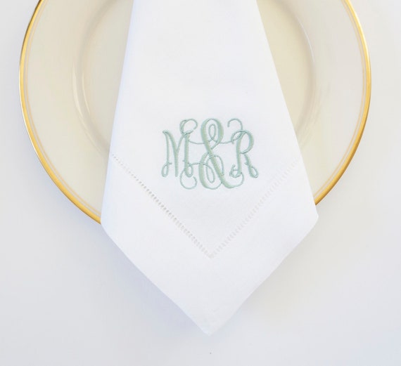 SCROLL II Monogram with Ampersand Embroidered Cloth Dinner Napkins and Guest Hand Towels - Wedding Keepsake for Special Occasions