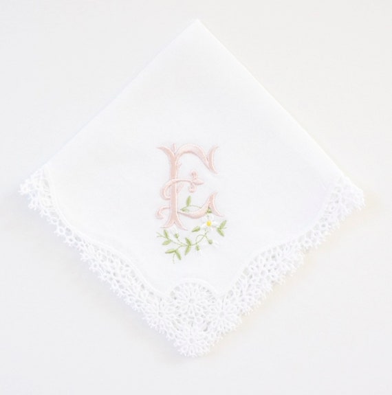 DAISY font design Embroidered Monogrammed Handkerchief, Personalized Custom Handkerchief, Single Letter Monogram