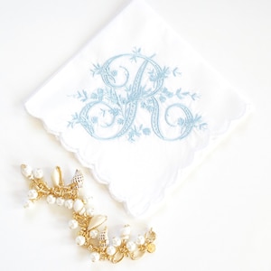 VINTAGE font Embroidered Monogrammed Handkerchief, Personalized Custom Handkerchief, hanky, Single Letter Monogram