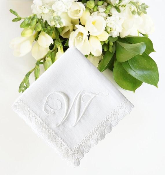 FLOURISH SINGLE INITIAL font Embroidered Monogrammed Handkerchief, Wedding Hankie