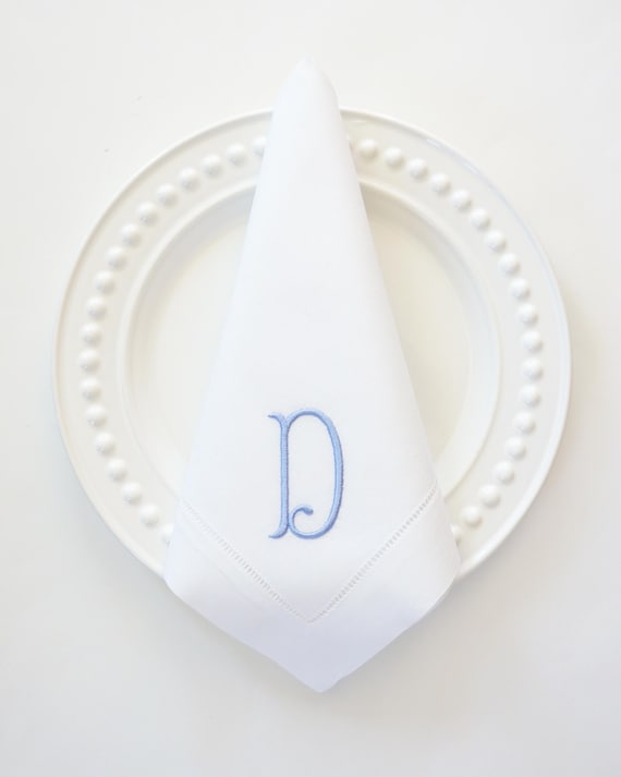 GRAPHIC FONT on Embroidered Cloth Dinner Napkins and Guest Hand Towels - Wedding Keepsake or Special Occasions