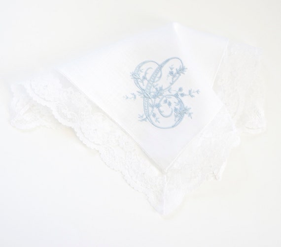 VINTAGE font Embroidered Monogrammed Handkerchief, Personalized Custom Handkerchief, hanky, Single Letter Monogram