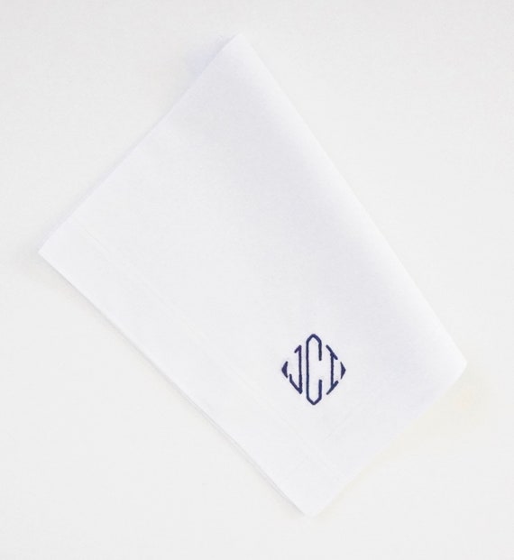 MENS CLASSIC DIAMOND Font Embroidered Monogrammed Handkerchief, wedding hankie