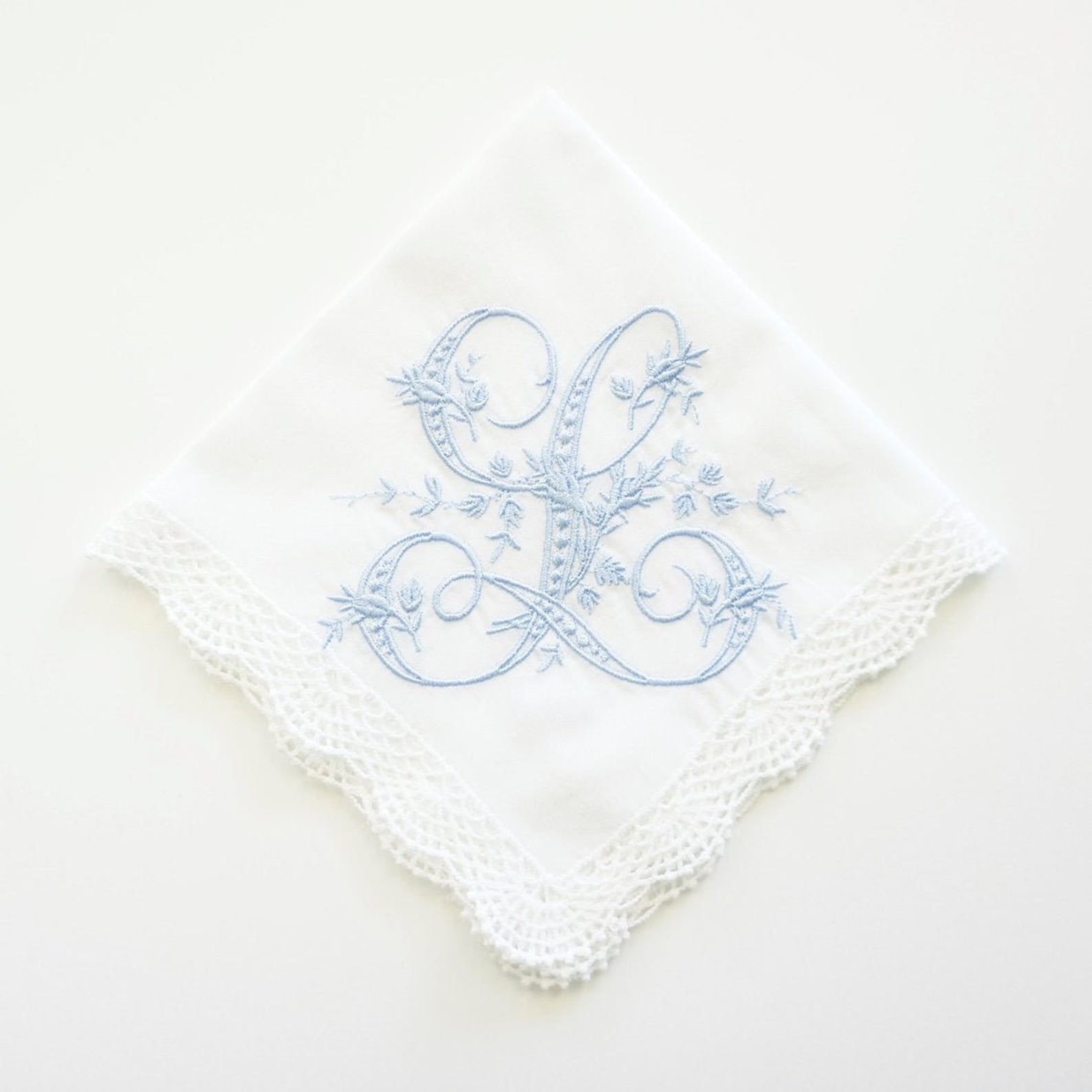 VINTAGE font Embroidered Monogrammed Handkerchief, Personalized Custom Handkerchief, Single Letter Monogram - PINK ROSE