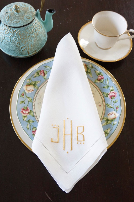 BLACK TIE FONT Monogrammed Embroidered Custom Napkins, Towels, Weddings, Receptions, Gift for Bride and Groom