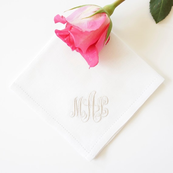 SCROLL I font Embroidered Monogrammed Handkerchief, Personalized Custom Handkerchief