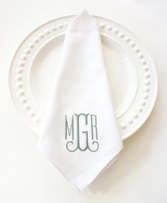 GATHER Monogram Embroidered Linens, Dinner Napkins, Wedding Napkins, Monogrammed Towels