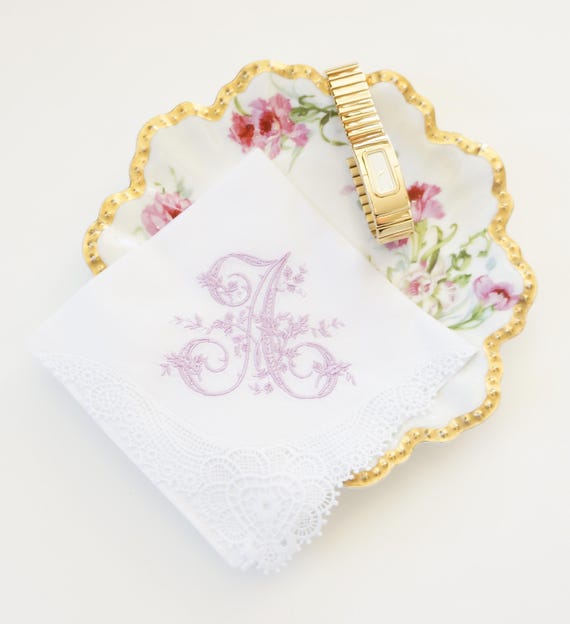 VINTAGE font Embroidered Monogrammed Handkerchief, Personalized Custom Handkerchief, hanky, Single Letter Monogram