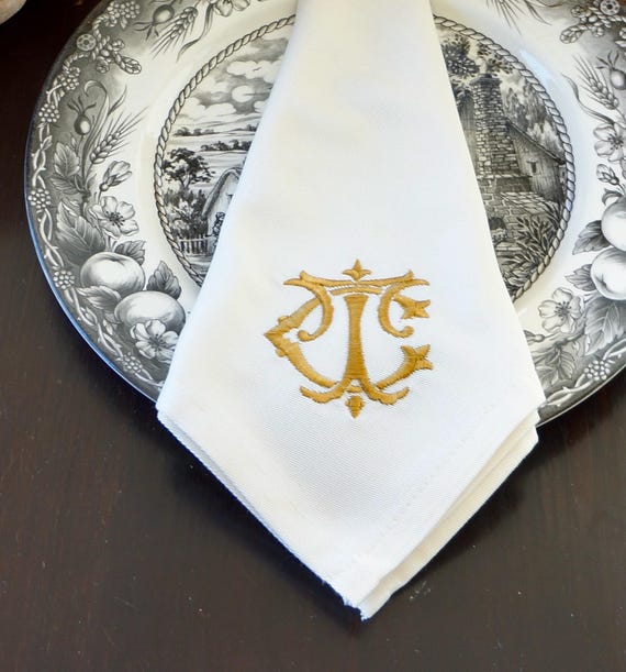 BESPOKE FONT MONOGRAM, Embroidered Personalized & Custom Napkins, One or Two Thread Colors, Custom Embroidered Linen Napkins, Logo