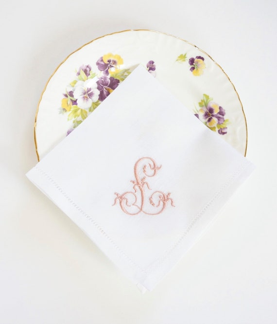 VENETIAN FONT Embroidered Monogrammed Handkerchief, Personalized Hankie, Wedding Hankie, Bridesmaids Gifts, Single Letter Monogram