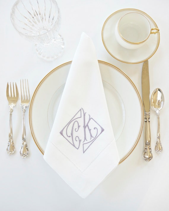 PARISIAN Monogram Embroidered Cloth Linens, Wedding napkins, Couples monogram, towels