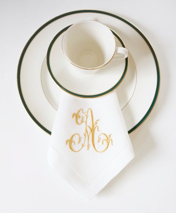 VENETIAN FONT Monogrammed Embroidered Custom Napkins, Towels and Linens, Wedding Napkins, Home Furnishings