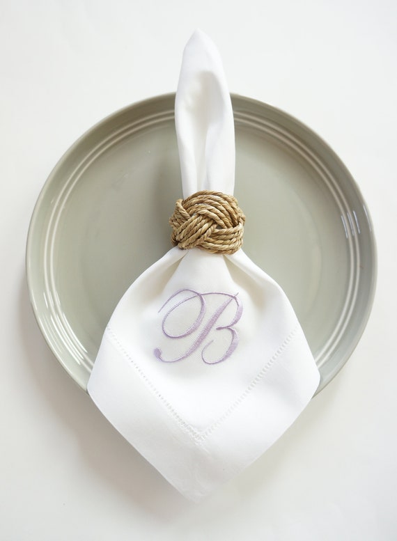 BLOOM FONT on Embroidered Cloth Dinner Napkins and Guest Hand Towels - Wedding Keepsake or Special Occasions