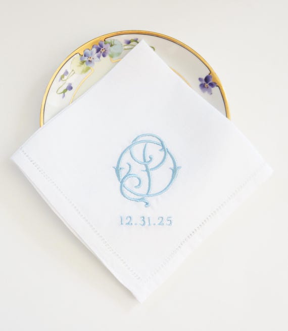 ESTATE FONT Embroidered Monogrammed Handkerchief, Personalized Custom Handkerchief