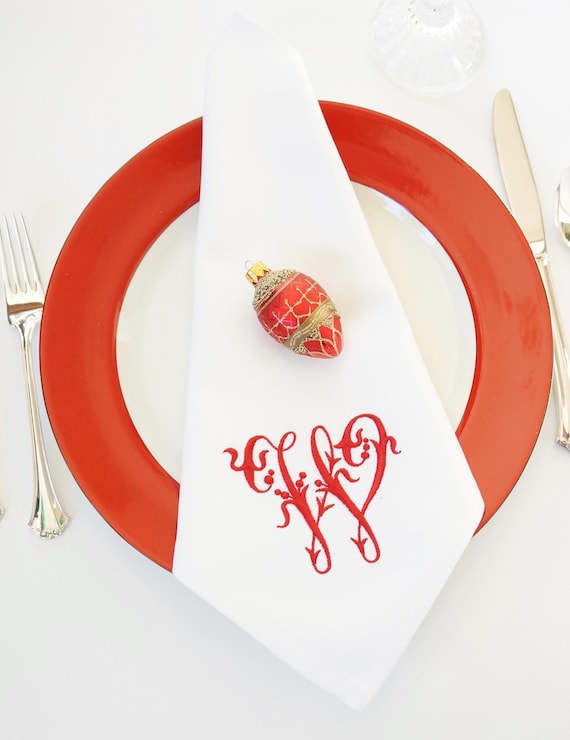 VENETIAN FONT Monogrammed Embroidered Custom Napkins, Towels and Linens, Wedding Napkins, Home Furnishings